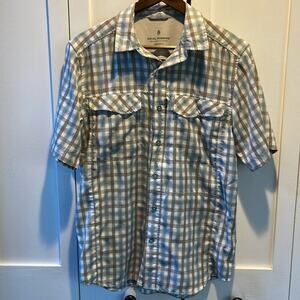 Men's Royal Robbins Standard Fit Blue/Tan Plaid Short Sleeve Shirt Size M